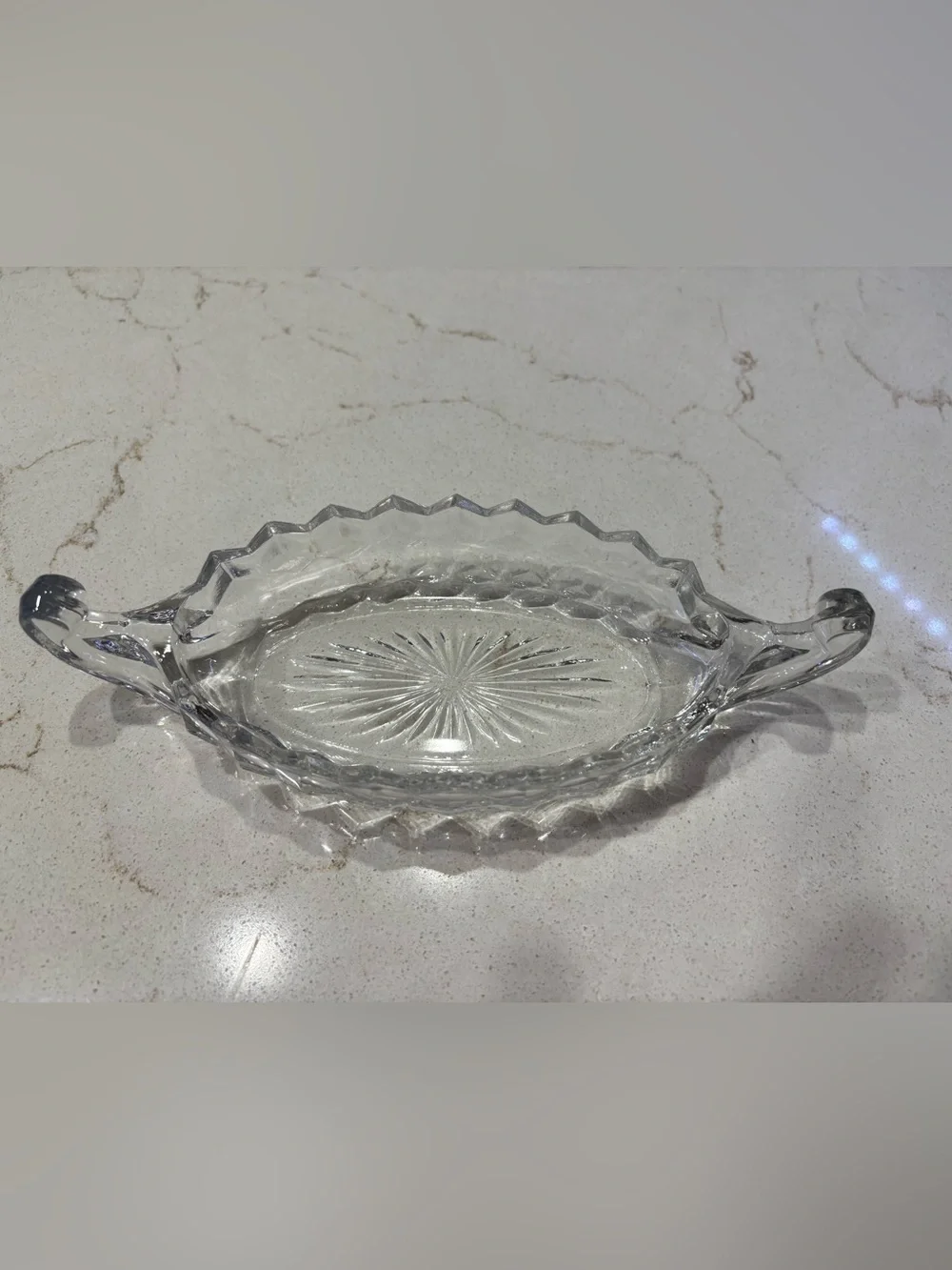 Vintage Fostoria American Clear Glass Gondola / Boat Shaped Relish Dish
